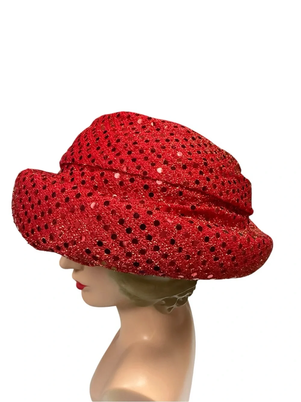 Vintage Red Sequin Women's Hat - Elegant Sparkle